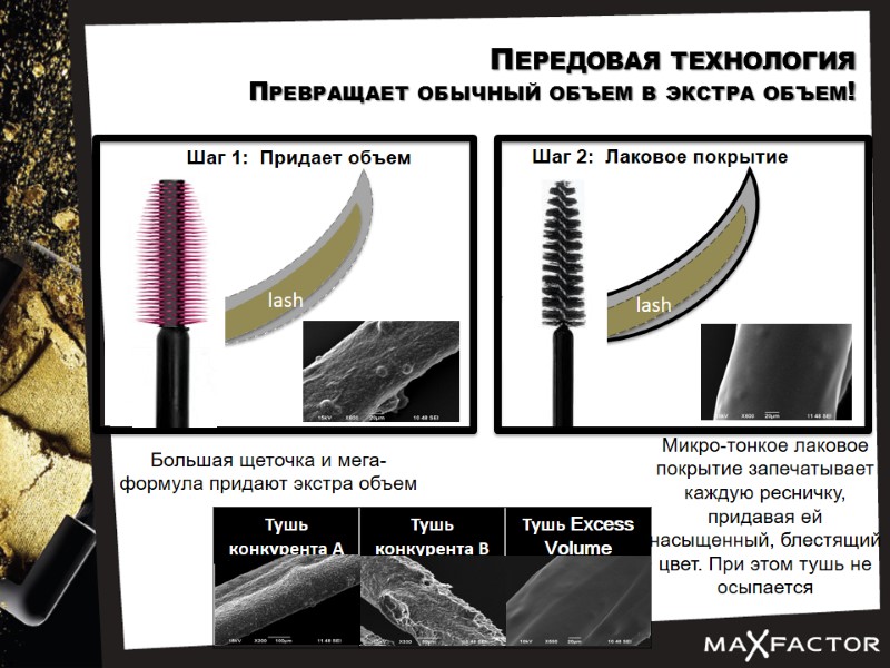 EXCESS VOLUME Lacquer Mascara Передовая технология Превращает обычный объем в экстра объем! Большая щеточка